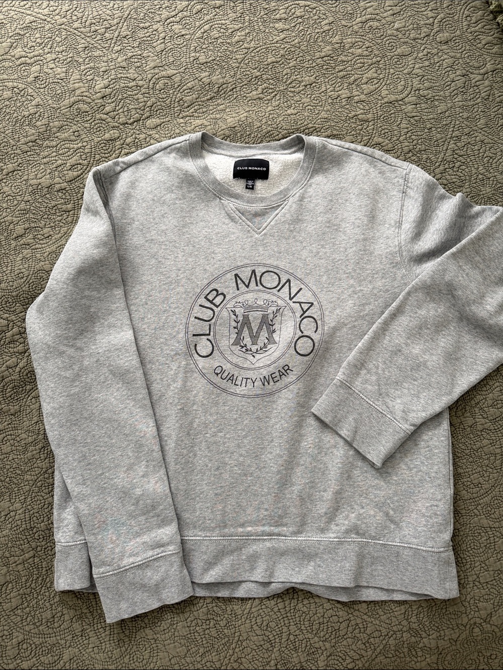 Club Monaco Light Gray Crewneck Sweatshirt with Logo Emblem